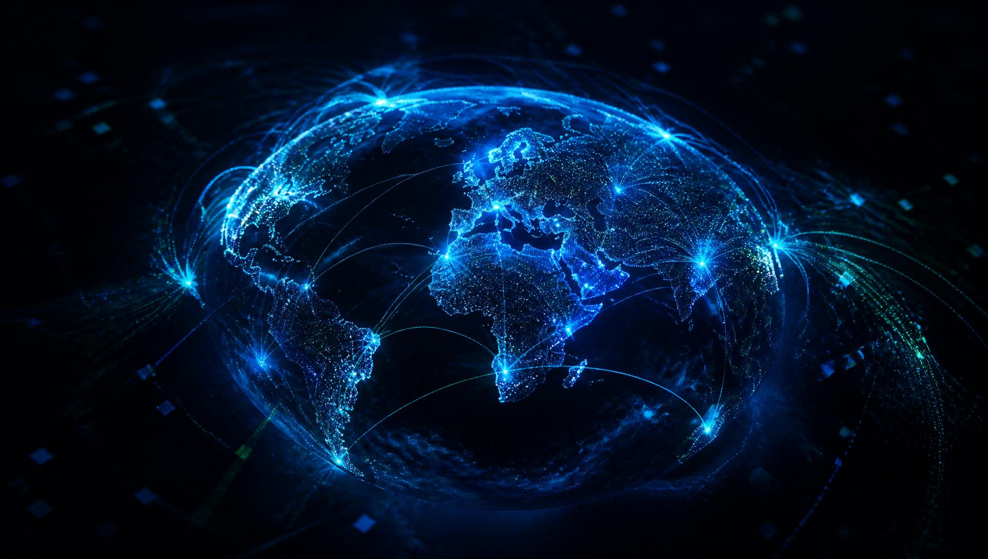 Global fiber-optic voice network illuminating the earth